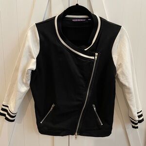 3/4 Sleeve Moto Sweater - Black White - Size Small